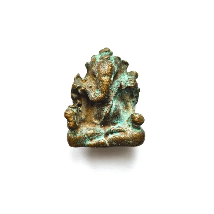 Ancient Indochinese Bronze XS Sitting Ganesha Bead Talisman - 34 mm