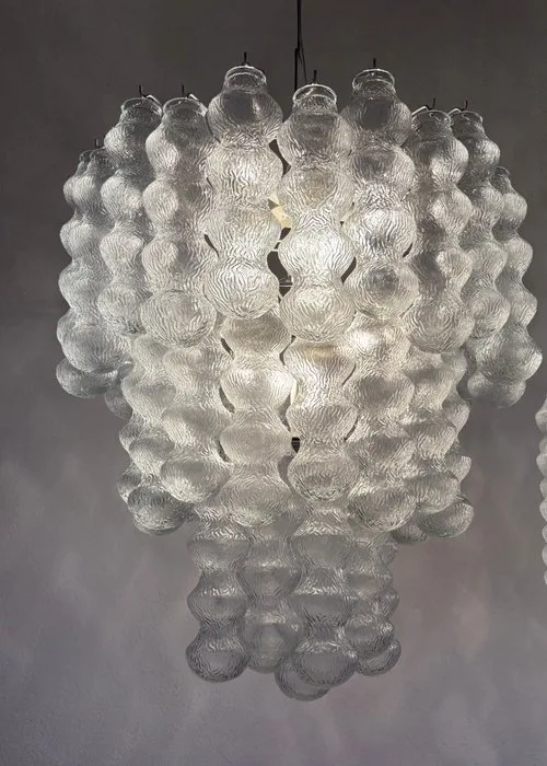 Lamp - Chandelier design in Seguso Barovier vintage Murano style with bubbles, 1960s/70s. - Steel Murano glass
