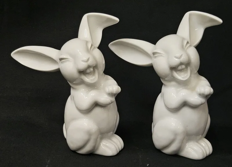2 Vintage Rosenthal White Porcelain Laughing Rabbit Figurines approx.