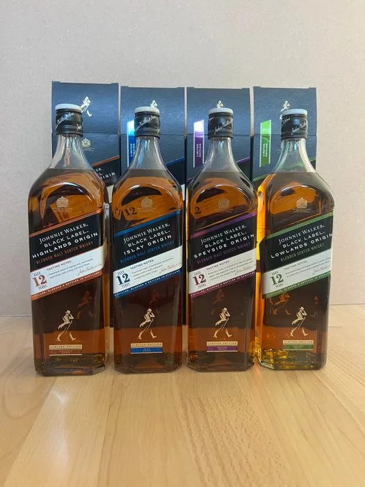 Johnnie Walker 12 years old Origin Edition : Highland, Islay, Speyside & Lowlands - 1 Litre - 4 bottles