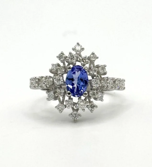 Cocktail ring - 18 kt. White gold - 1.46ct. tw. Diamond (Natural) - Tanzanite