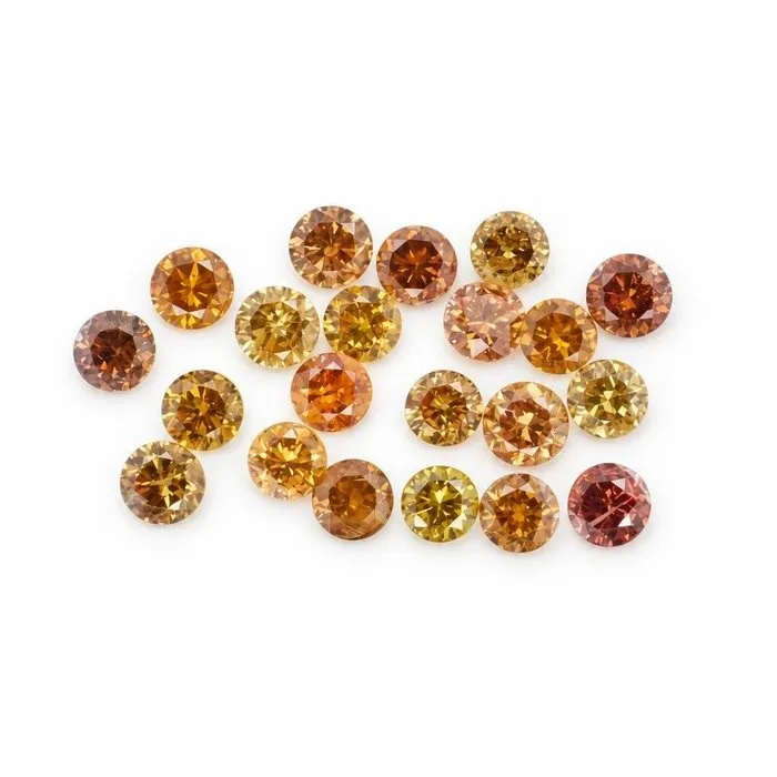21 pcs Diamond (Natural coloured) - 1.06 ct - Round - Fancy, Fancy deep Brownish, Yellowish, Orangy Mixed colours, Yellow, Orange - I1, I3 - Gem Report Antwerp (GRA)