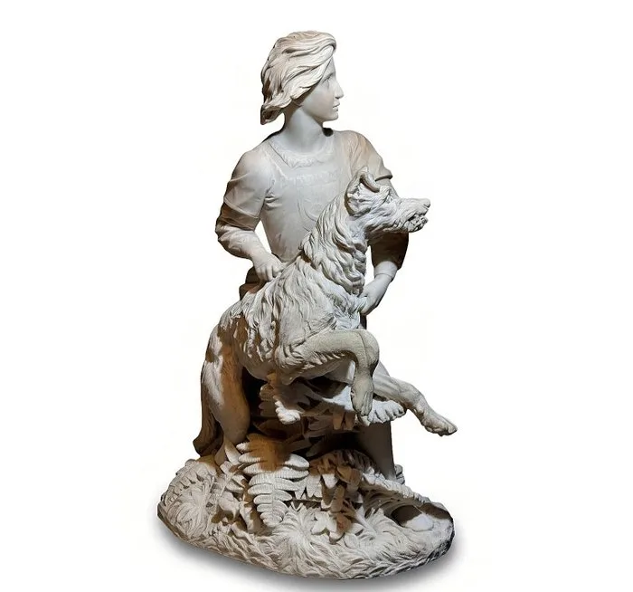 Alexandre Munro (1825-1871) (tratto da) - Statue, Romilly ed il suo cane • Opera d'arte Esclusiva - 92 cm - Carrara marble - 1863
