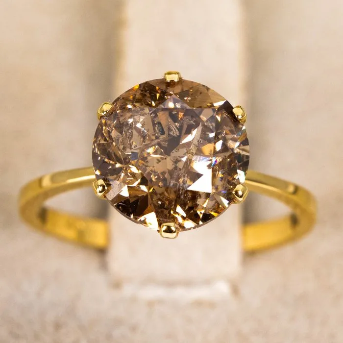 Ring - 18 kt. Yellow gold - 3.53ct. tw. Diamond (Natural coloured) - GWLab