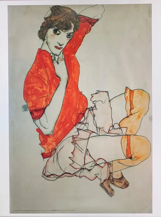 Egon Schiele (after) - Wally in a red blouse with raised knees, 1913 - LAST PIECE