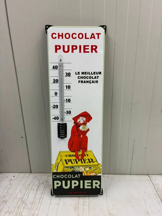 Chocolat Pupier – Emaille Thermometer – Franse Chocoladereclame - Enamel sign - Enamel