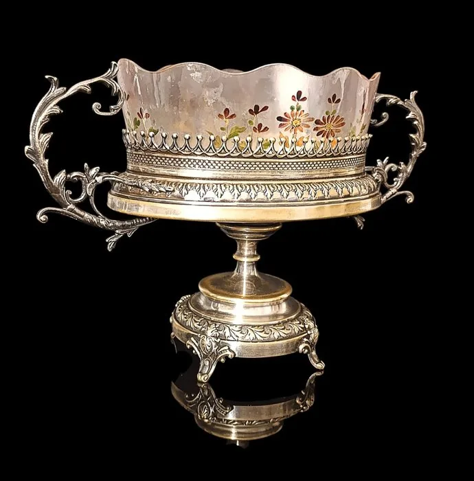 Jugendstil, 38 cm - Centrepiece - Metal, Glass, hand-painted
