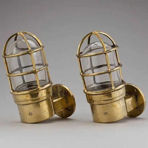 Wall lamp - Brass, Glass - Industrial Cage lamp