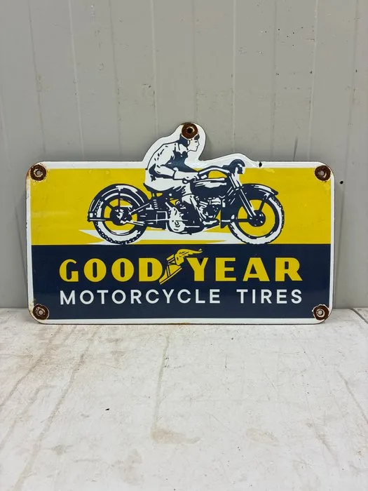 Goodyear Motorcycle Tires – Motorcycle – Enamel Advertising Sign - Enamel sign - Enamel