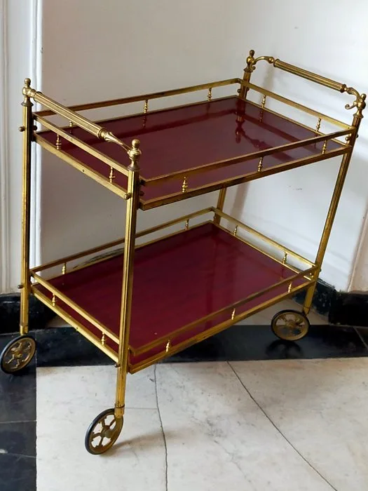 Serving trolley - Brass service trolley / bar cart – Italian vintage style – Aldotura - Brass, Substitution