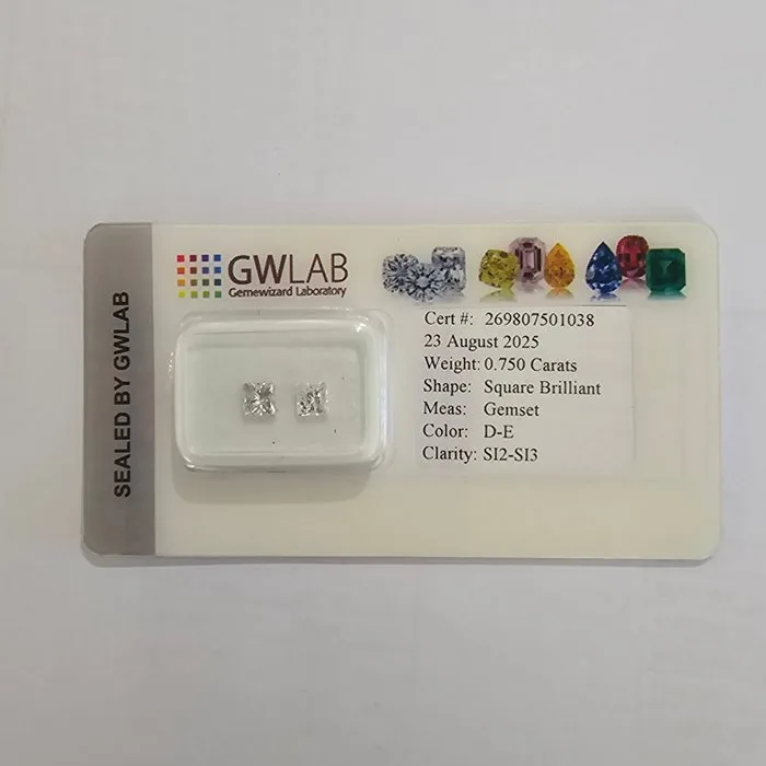 2 pcs Diamond (Natural) - 0.75 ct - Square - D (colourless), E - SI2, SI3 - Gemewizard Gemological Laboratory (GWLab)