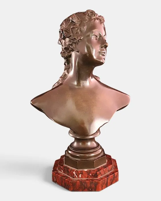 Charles Auvray ( 1843 - 1909) - Sculpture, Buste van een dame - 40 cm - Bronze, Marble