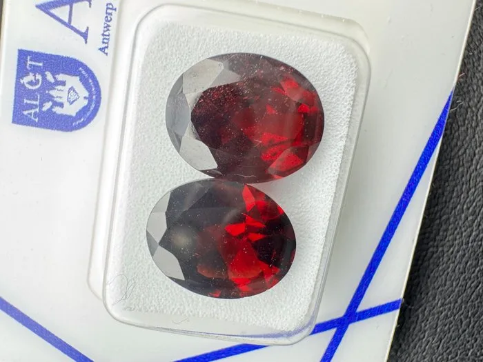 2 pcs Red Garnet, Rhodolite - 8.10 ct - Antwerp Laboratory for Gemstone Testing (ALGT)