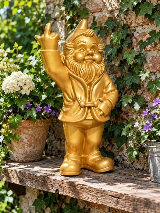 Statue, naughty red gnome with middle finger - 30 m - polyresin
