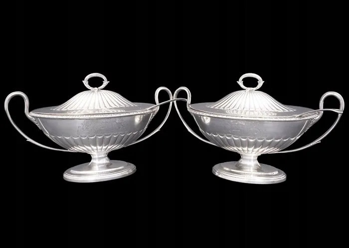 Saucer (6) - Museum-Grade Pair of Georgian.925 Sterling Silver Armorial Tureens - Robert Sharp, London 1790 -.925 silver - George III Duty Mark