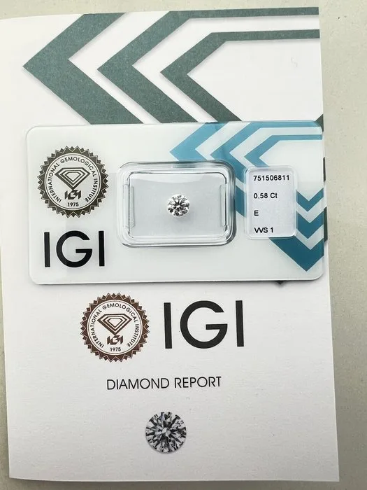 1 pcs Diamond (Natural) - 0.58 ct - Round - E - VVS1 - International Gemological Institute (IGI)