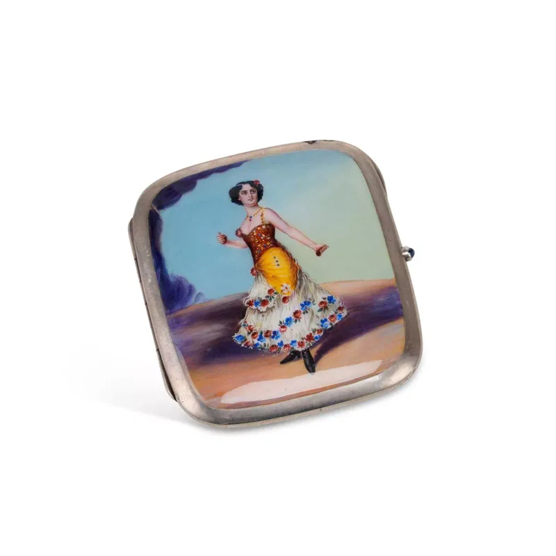 A Continental Silver And Enamel Cigarette Case early 20th Century, marked 800, of rounded rectangular form