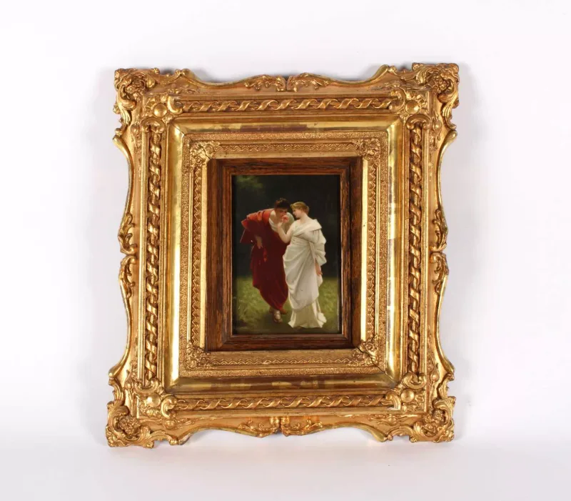 A Late 19th/Early 20th Century Porcelain Plaque in the Style of KPM (Berlin) "Leibesfruhling" (After Paul Thumann) A Late 19th/Early 20th Century Porcelain Plaq