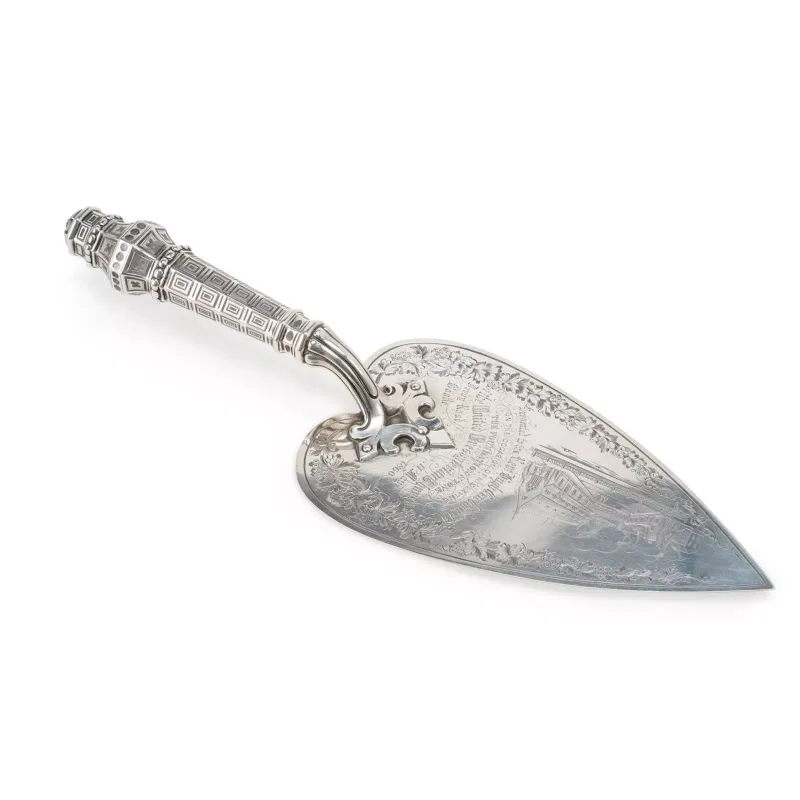 A Victorian Silver Presentation Trowel by Edward & John Barnard and George Richard Elkington, London 1859