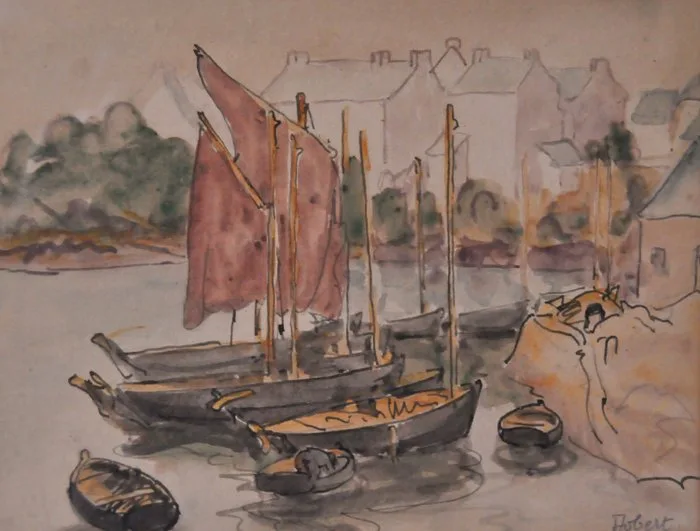 Fernand Jobert (1876-1949) - Bateaux de pêche/ port de Bretagne Moëlan / FINISTERE