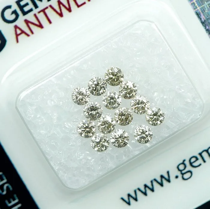14 pcs Diamond (Natural coloured) - 1.03 ct - Round - Fancy light Brownish Yellow - VS1, I1 - Gem Report Antwerp (GRA)