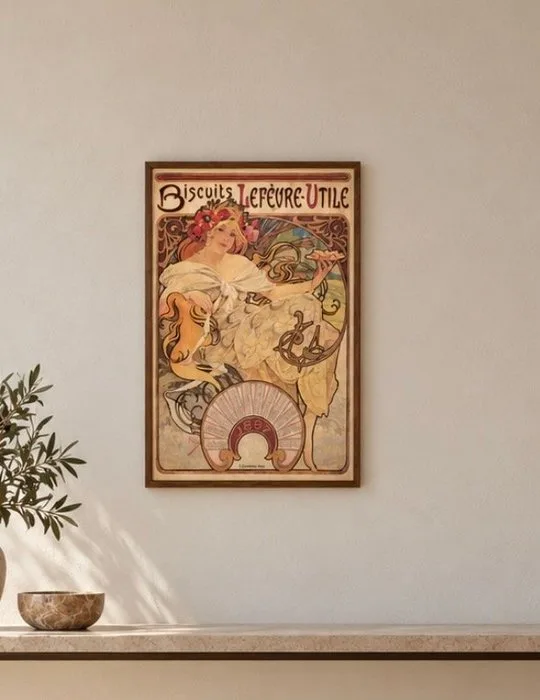 Alphonse Mucha (after) - Manifesto Art Nouveau per i biscotti Lefèvre-Utile - 1970s