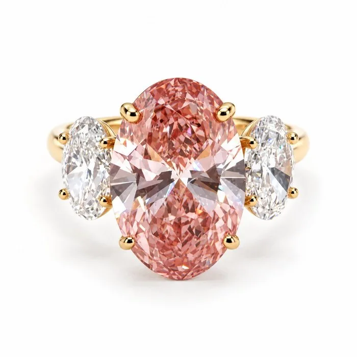 Ring - 14 kt. Yellow gold - 8.13ct. tw. Pink Diamond (Fancy coloured lab-grown diamond)