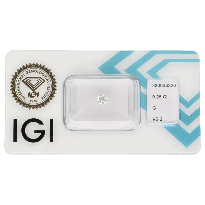 1 pcs Diamond (Natural) - 0.25 ct - Round - G - VS2 - International Gemological Institute (IGI)