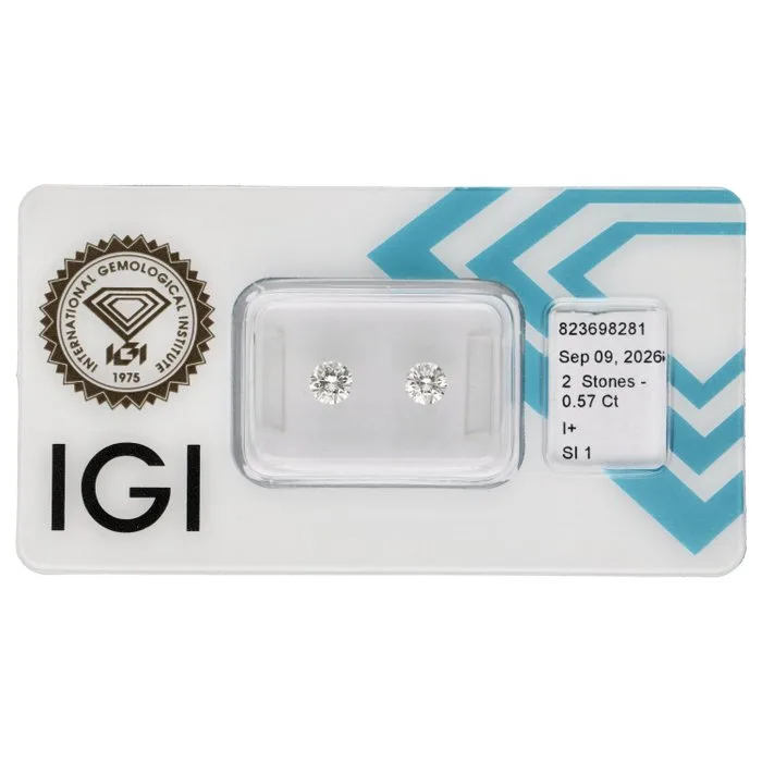 2 pcs Diamond (Natural) - 0.57 ct - Round - I - SI1 - International Gemological Institute (IGI)