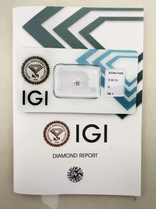 1 pcs Diamond (Natural) - 0.30 ct - Round - D (colourless) - VS1 - International Gemological Institute (IGI)