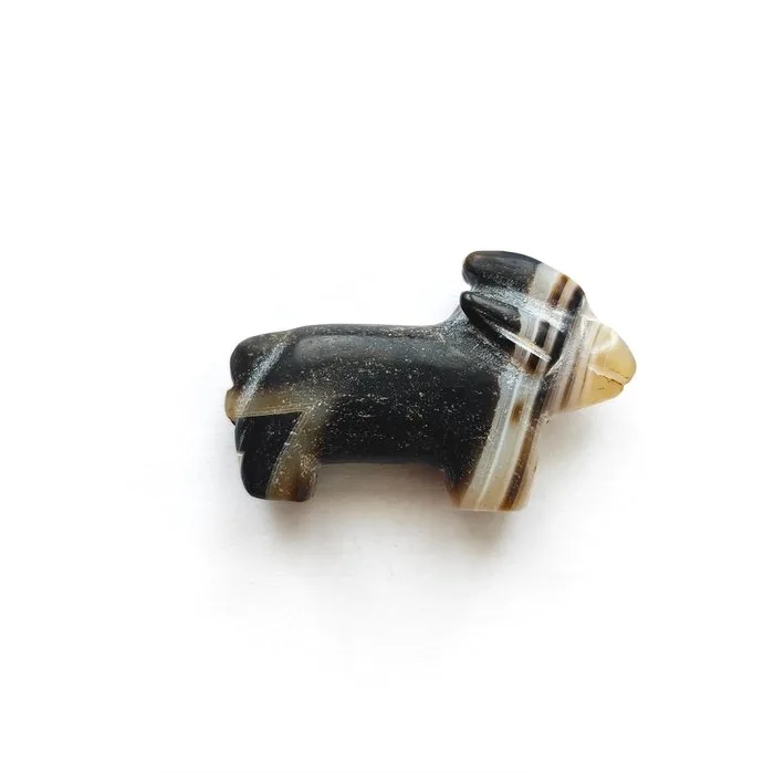 Sino-Mongolian or Sino-Siberian Natural Banded Agate Rare Wild Goat Shaped Bead Talisman - 26 mm