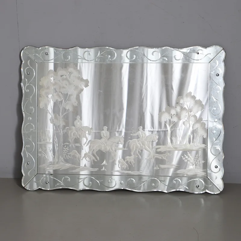 A Decorative 1950s Engraved Wall Mirror