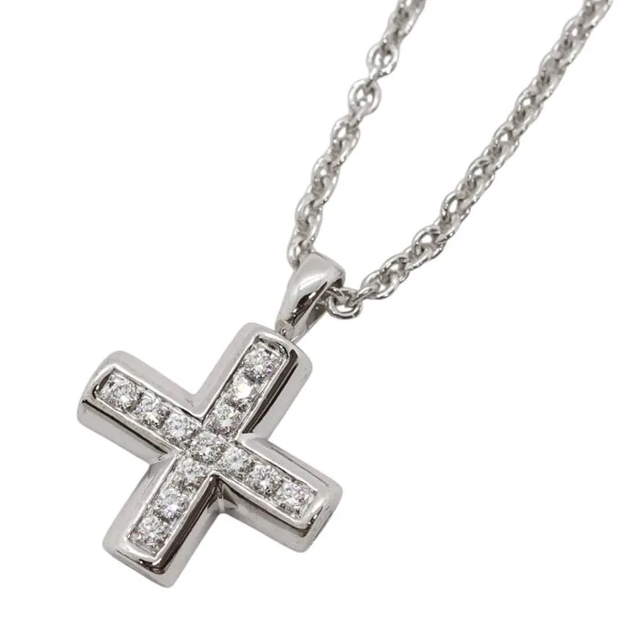 Bvlgari - Necklace with pendant - Greek Cross - 18 kt. White gold - pave diamonds