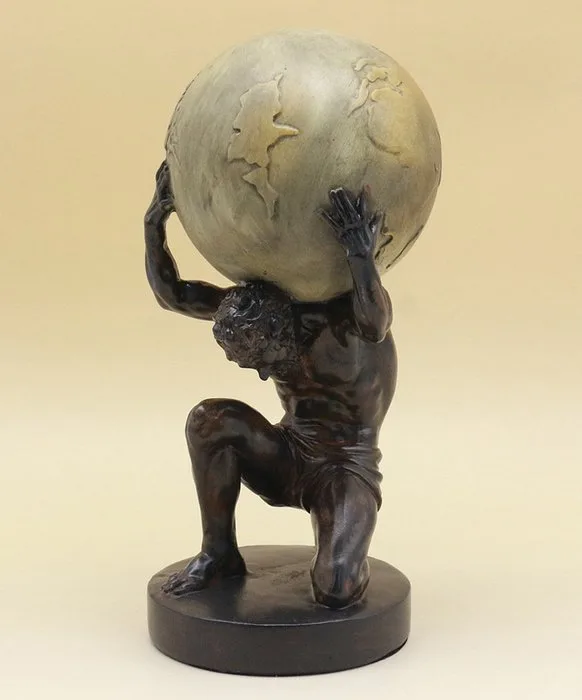 Sculpture, Atlas Holding Up the World – Bronze-Finish Resin Statue - 29 cm - Resin