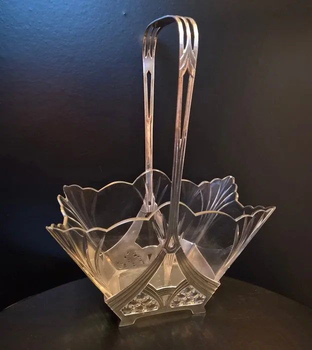 WMF - Vase - Art Nouveau Silver-Plated Flower Basket / Jardinière – WMF, Model No. 544, Germany, c. 1906 - Silverplated, Crystal
