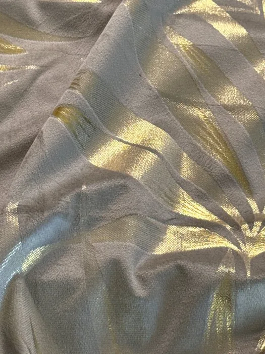 san leucio - Luxurious gray silk velvet with palms in gold leaf - Upholstery fabric - 250 cm - 280 cm