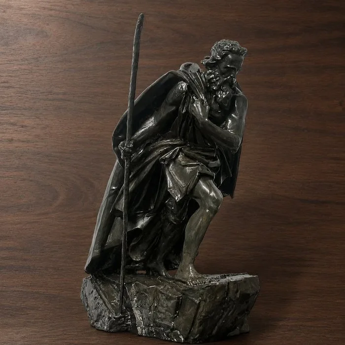 Statue, Sculpture of a Wayfarer with a Staff - 25 cm - Resin