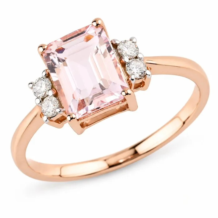 Ring - 14 kt. Rose gold - 1.47ct. tw. Morganite - Diamond - Certified Gold Jewelry