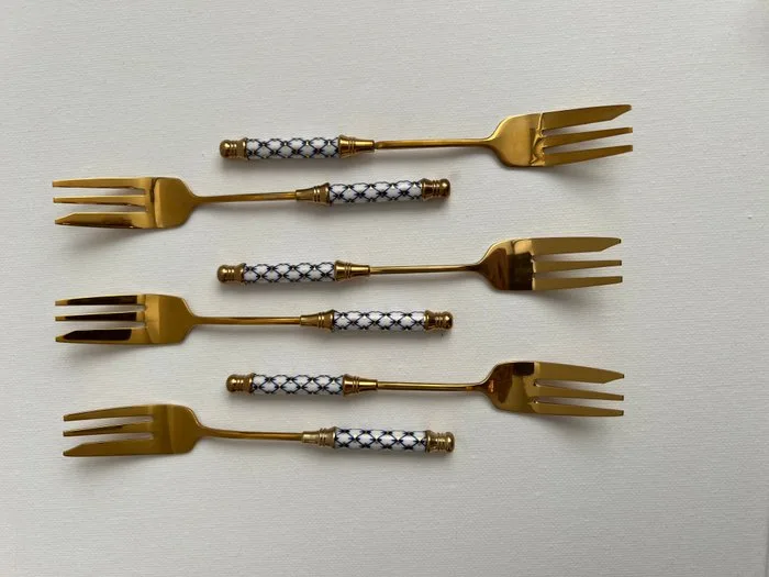 Lomonosov Imperial Porcelain Factory - Fork (6) - Cobalt Net - Porcelain, Gold plated - LFZ Cobalt Net