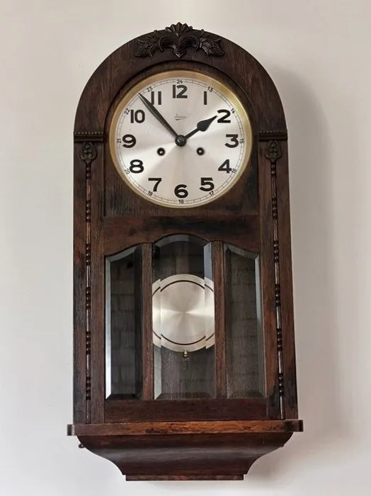 Wall clock - FMS Friedrich Mauthe Uhrenfabrik - model Sirius - Art Deco Wood - 1920-1930 - Divine Gong
