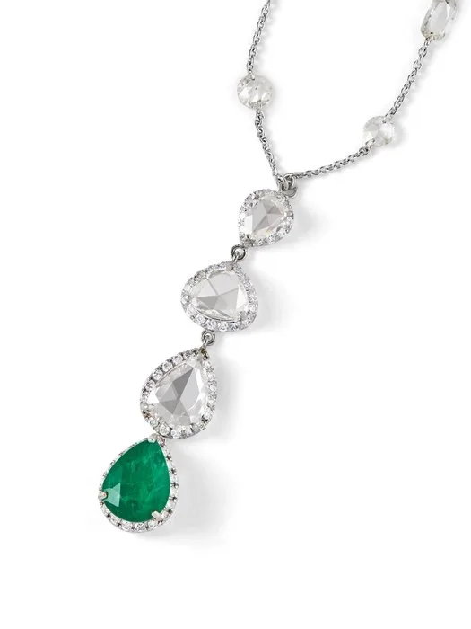 Necklace - 14 kt. White gold - 6.00ct. tw. Emerald - Diamond - Natural Zambian Emerald