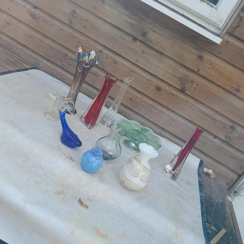 Various era coloured glass items