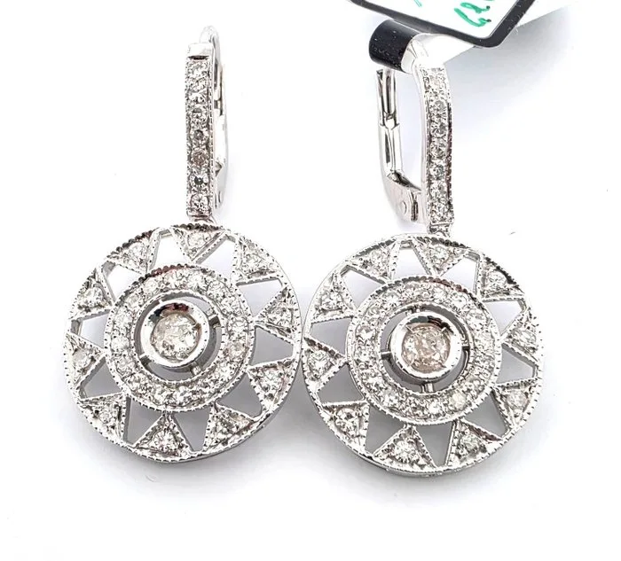 Earrings - 18 kt. White gold - 1.00ct. tw. Diamond (Natural) - Diamond