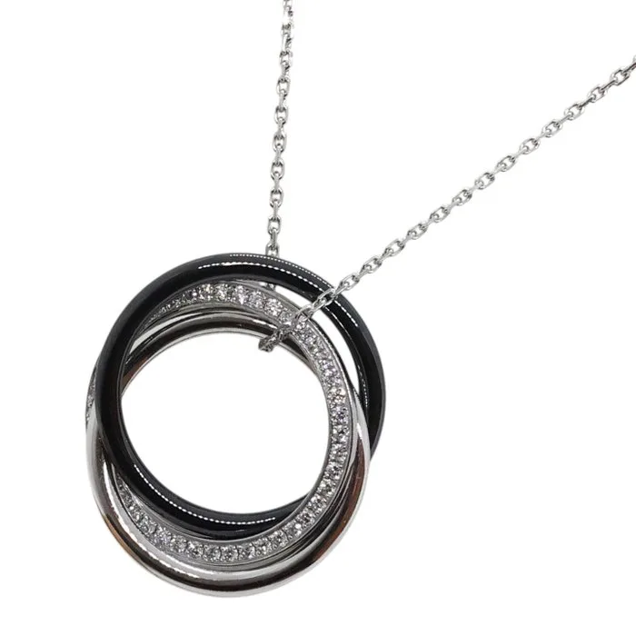 Cartier - Necklace with pendant - Trinity - 18 kt. White gold, ceramic - Diamond