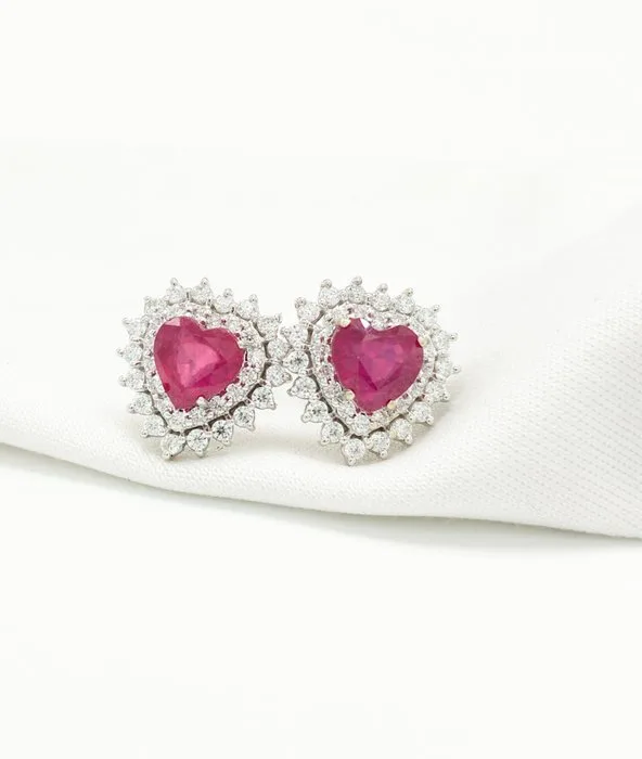 Earrings - 14 kt. White gold Ruby - Diamond