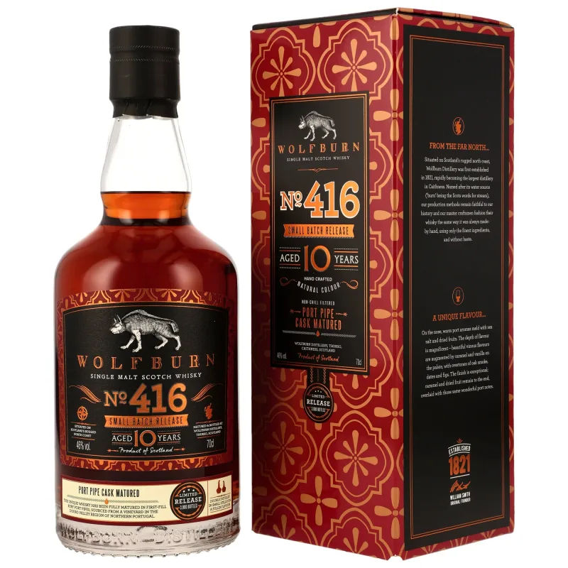 Wolfburn – 10 Year Old No. 416 Small Batch Release 1st Fill Ruby Port Pipes