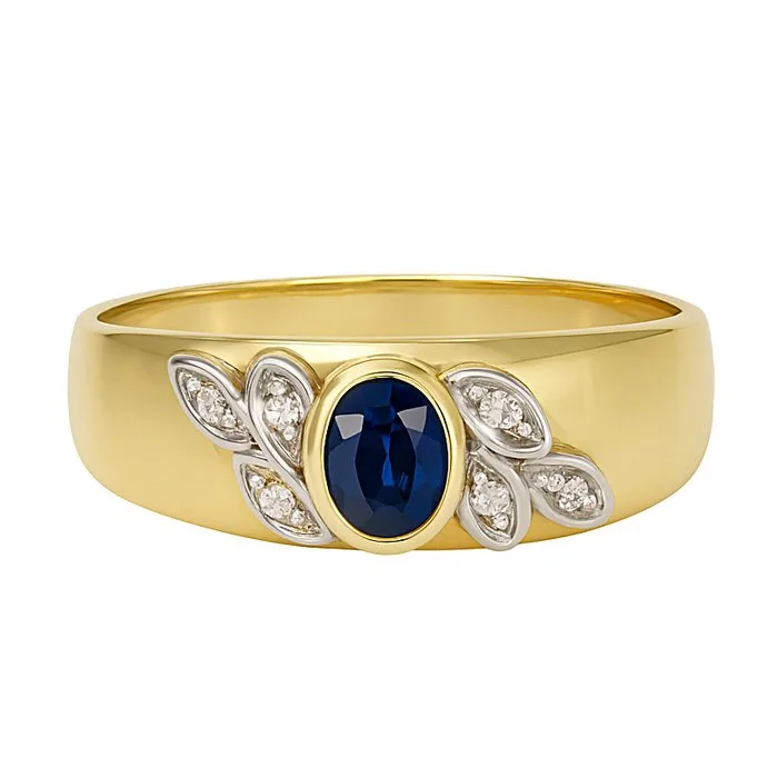 Ring - 18 kt. Yellow gold, White gold - 0.41ct. tw. Sapphire - Diamond - Made in Italy - Handmade