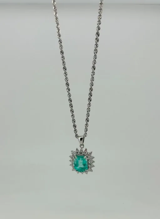 Necklace - 18 kt. White gold - 4.21ct. tw. Emerald - Diamond