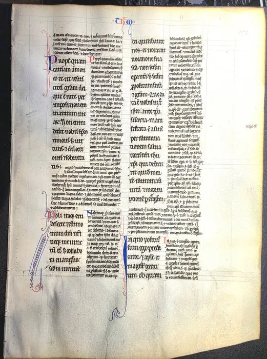 Medieval Scriptorium - Medieval Latin Bible Commentary – Illuminated Parchment Manuscript Leaf – Paris - 1220