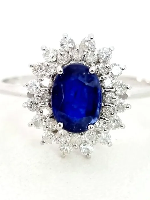 Ring - 18 kt. White gold Sapphire - Diamond